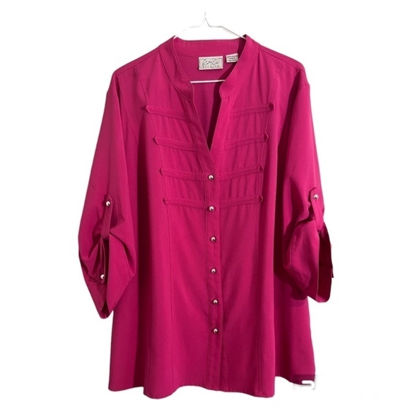 Kathy Che Tops - Kathy Che Top Women 18W Pink Solider Retro Boho Western Feminine Office Classic